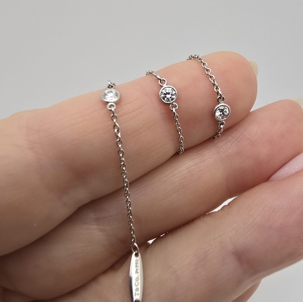 $2250 Tiffany Co Elsa Peretti 3 Diamonds By The Yard Platinum Bracelet 7 inches